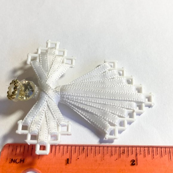 Vintage Christmas Angel Pin Brooch White Ribbon Handmade Halo Wings - Picture 9 of 9